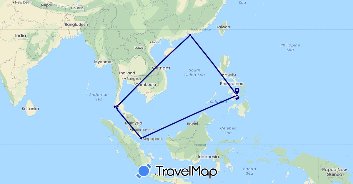 TravelMap itinerary: driving in Hong Kong, Philippines, Singapore, Thailand (Asia)